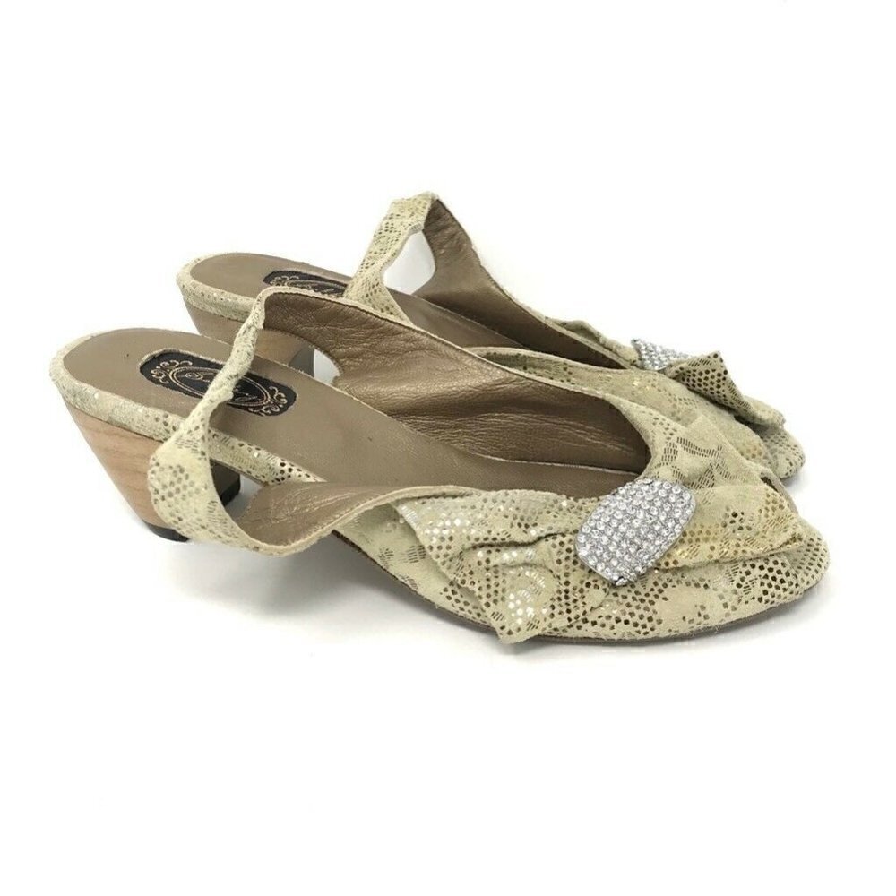 Salpy Womens Slingback Shoes Heels Beige Leather 6